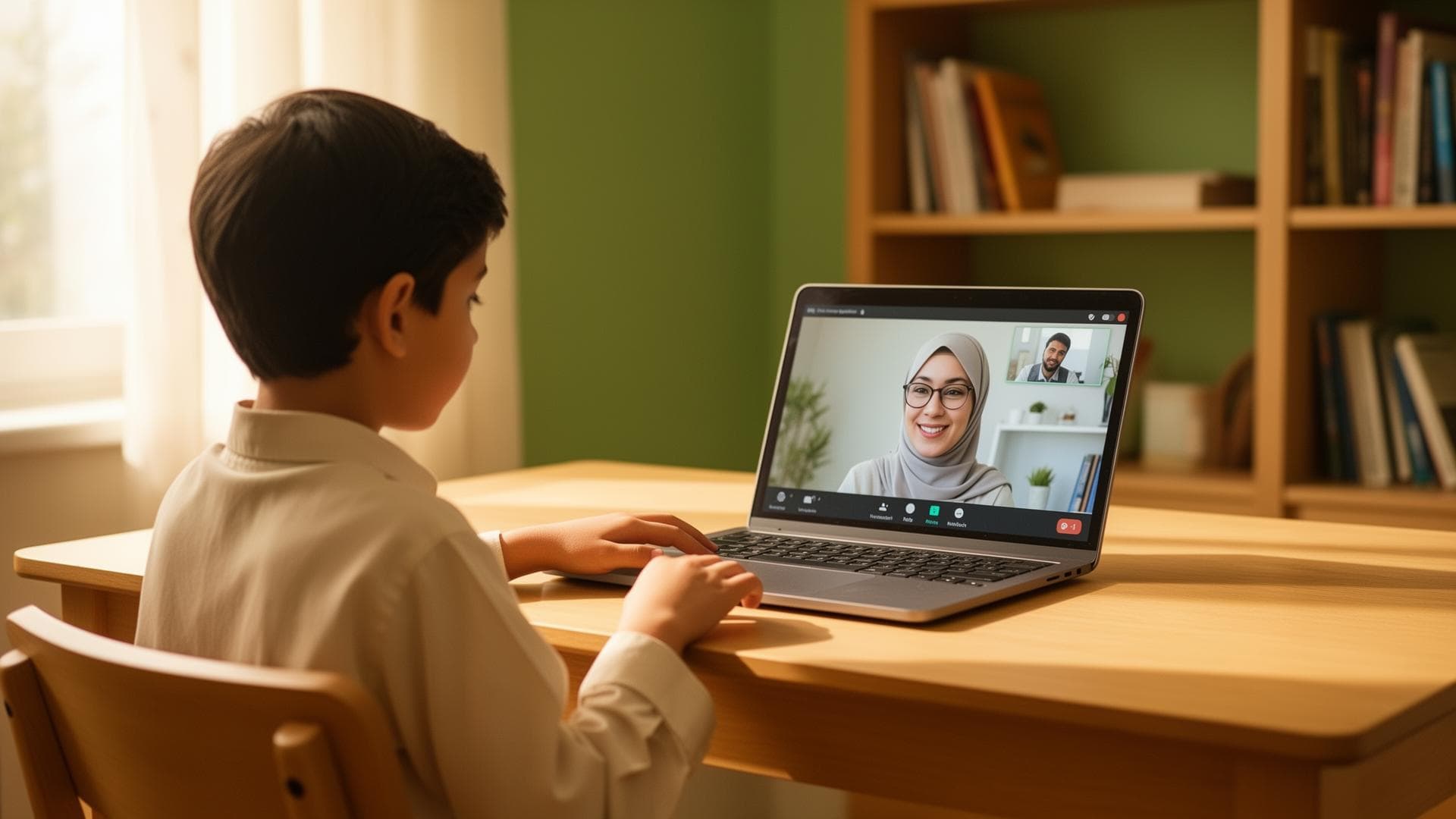 A child learning Islamic studies online with a qualified teacher