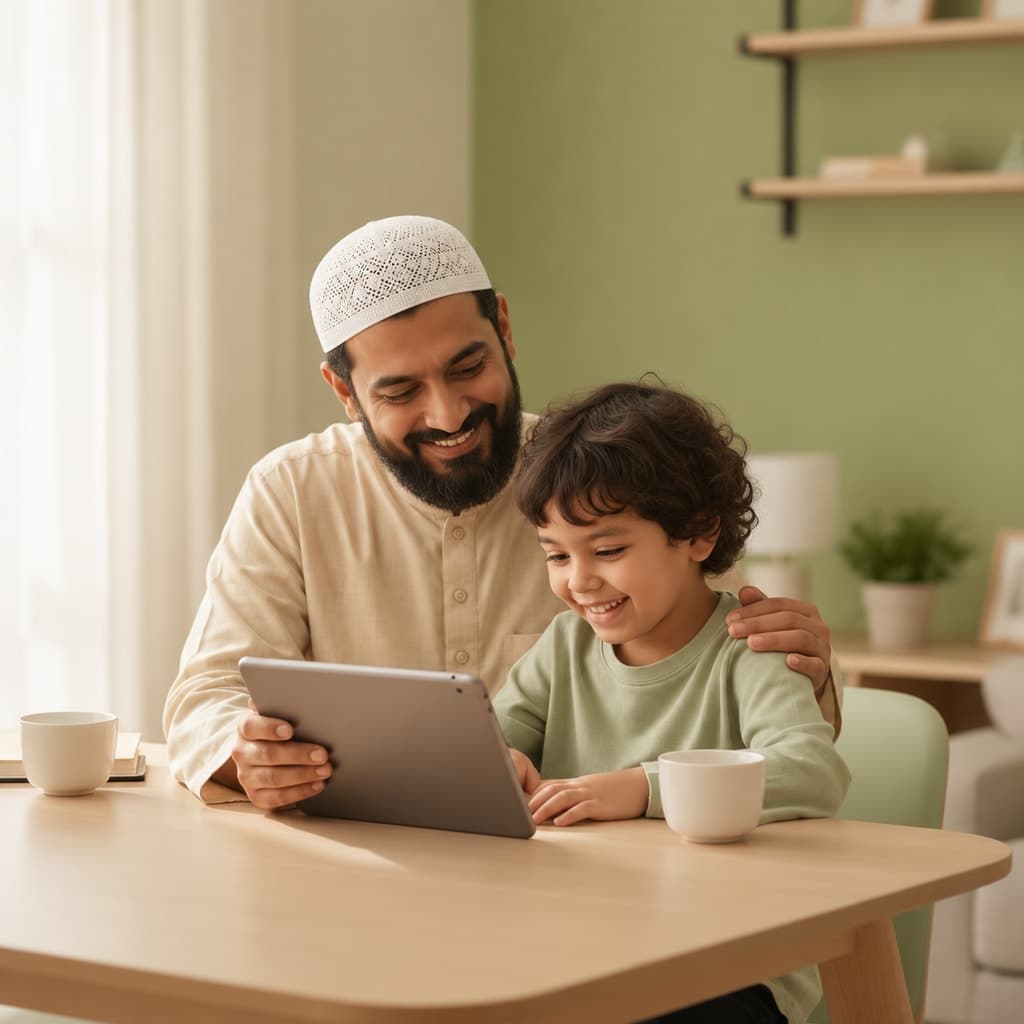 ولي أمر وطفل يتعلمان معًا